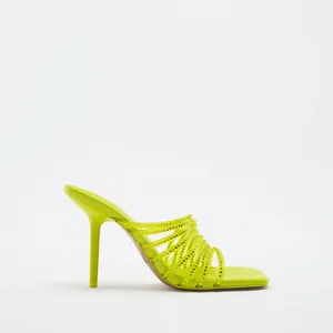 Customized Designer Delicate Diamond Ribbon Fashion Style High Heel Slipper Women's Slippers