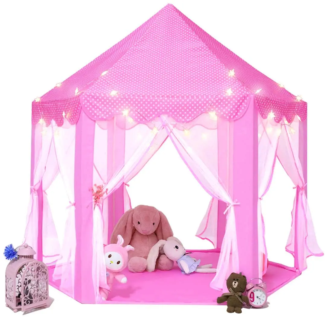 Play Tent Girls House Castle Foldable Princess Indoor Pink Kids Children Toys US 