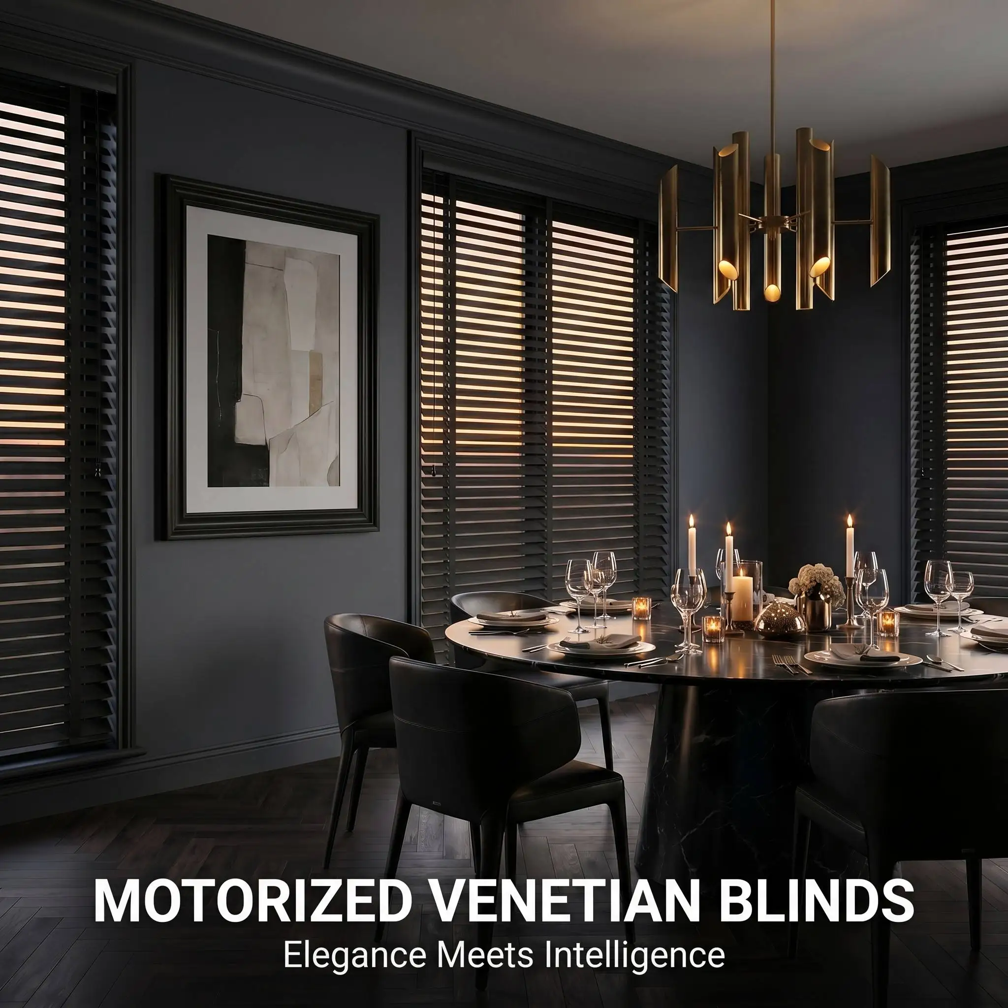 Custom Motorized Wood Venetian Blinds Built-In UV Blocking Durable Cordless Wireless Remote 50mm Ladder String OEM