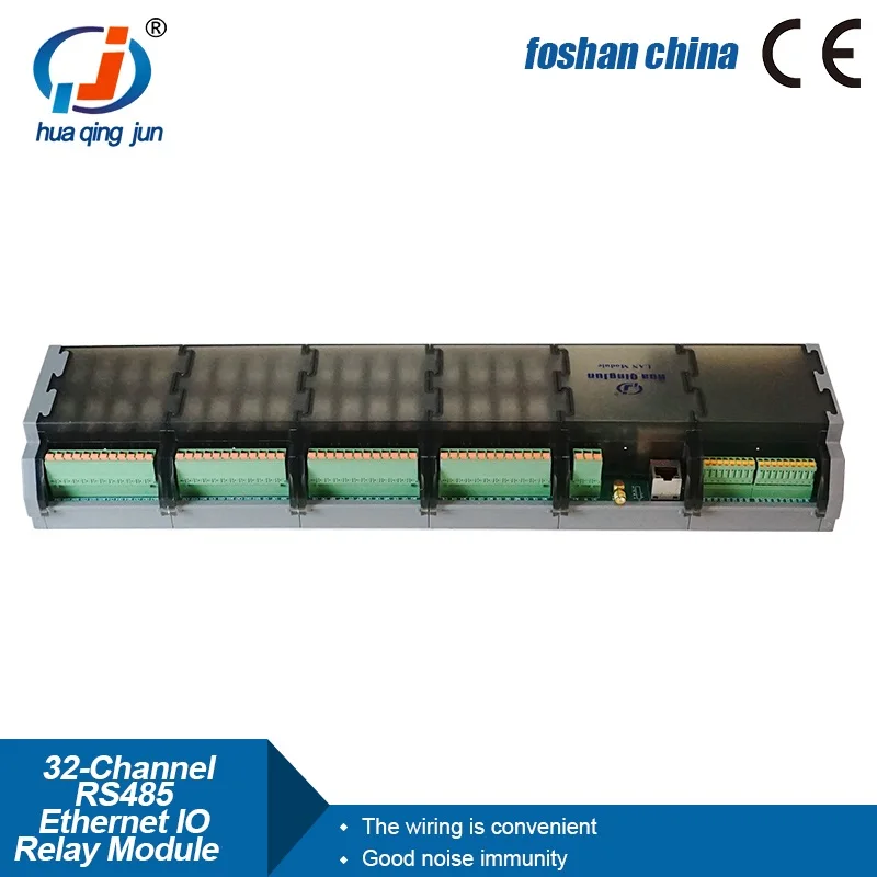 Huaqingjun 32DI 32DO RS485 Ethernet Relay Module IO Modbus RTU/TCP MQTT 10A G2R-1 RJ45 Relays for Greenhouse Automation