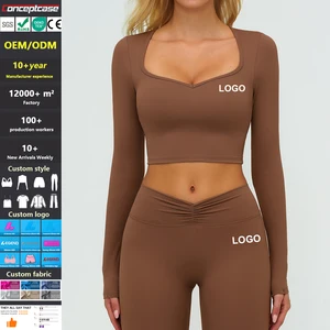 Custom Fabric Style Color Logo Quick Dry Brushed Long Sleeve Yoga Top Women Outdoor Running Fitness Shirt Casual Workout Clothes