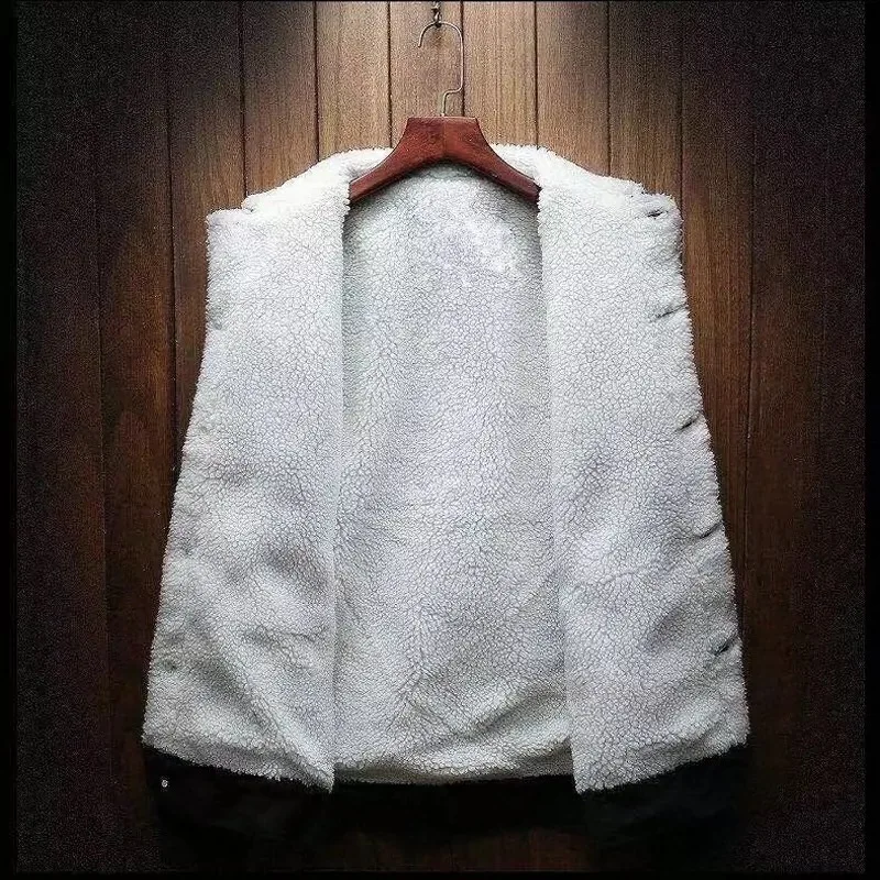 Autumn Winter Men's Bomber Jacket Streetwear Fleece-lined Thickened Loose Workwear Trendy Clothing