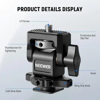 NEEWER Camera Monitor Mount with Cold Shoe, 1/4" Screw for 5" & 7" Field Monitor Compatible with Atomos Ninja V, 360 Swivel detail image
