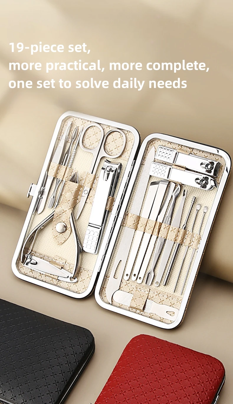 19pcs Manicure Set Black Stainless Steel Nail Clippers Cuticle Nipper Pedicure Professional Care