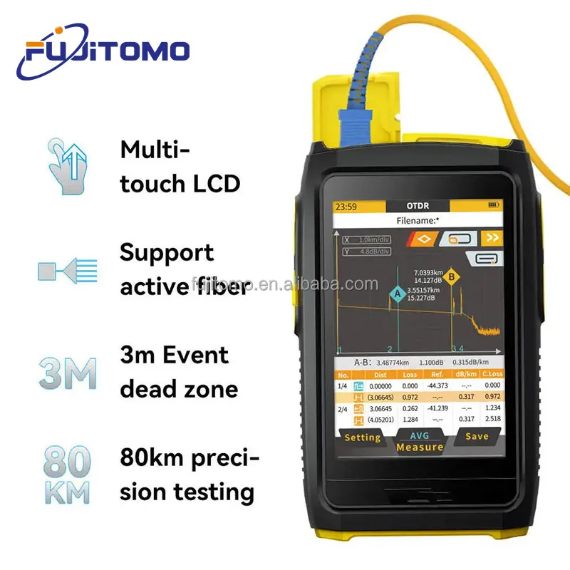 Teste vivo da fibra ativa de OFW OTDR, OTDR FWT-100, 1550nm, 20dB, 80km,  otdr, tela táctil, OPM, VFL, verificador do OLS