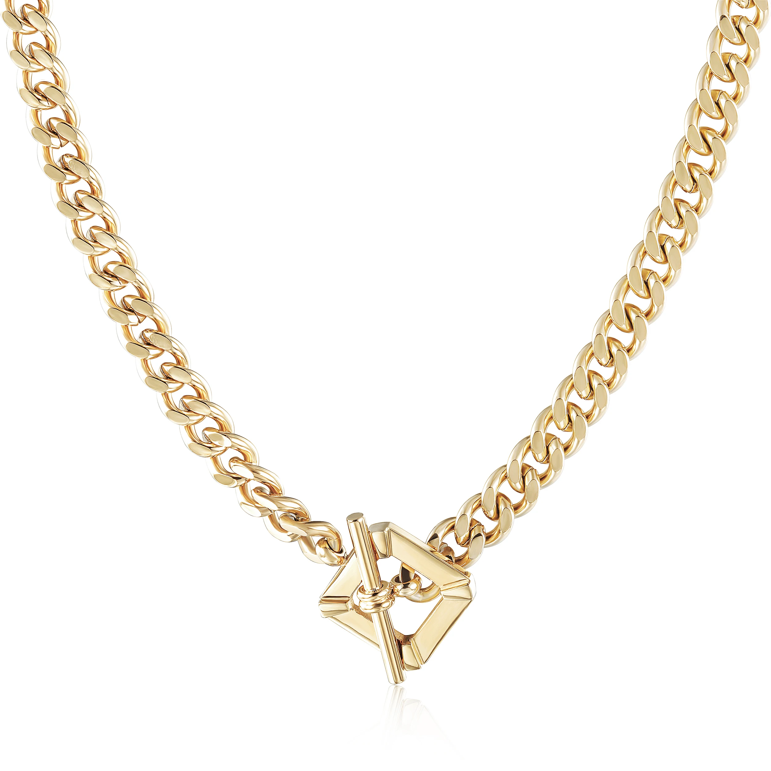 Women Female Shiny Gold Necklace Simple 