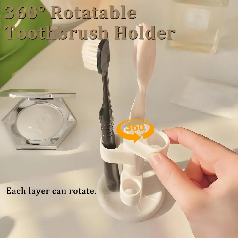 360° Rotating Toothbrush Holder with 4 Slots Anti-Slip Base Bathroom ...