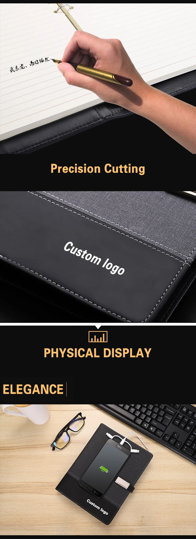 A5 Custom Leather Smart Wireless Charger Planner Diary Notebook With