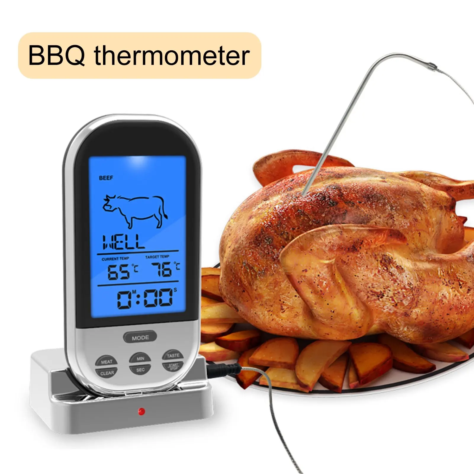 RF Wireless Remote Digital Cooking Kitchen Meat Thermometer with Food Temperature Probe for Milk Coffee Smoker BBQ Grilling