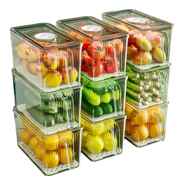 Transparent PET Kitchen Food Fruit Storage Container With Degradable And Reusable Organizer Box
