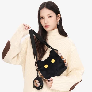 NOXXON Custom Logo Sling Bag Small Nylon Belt Bag Cute Cat Shape Shoulder Crossbody Bag with Coin Purse for Girls