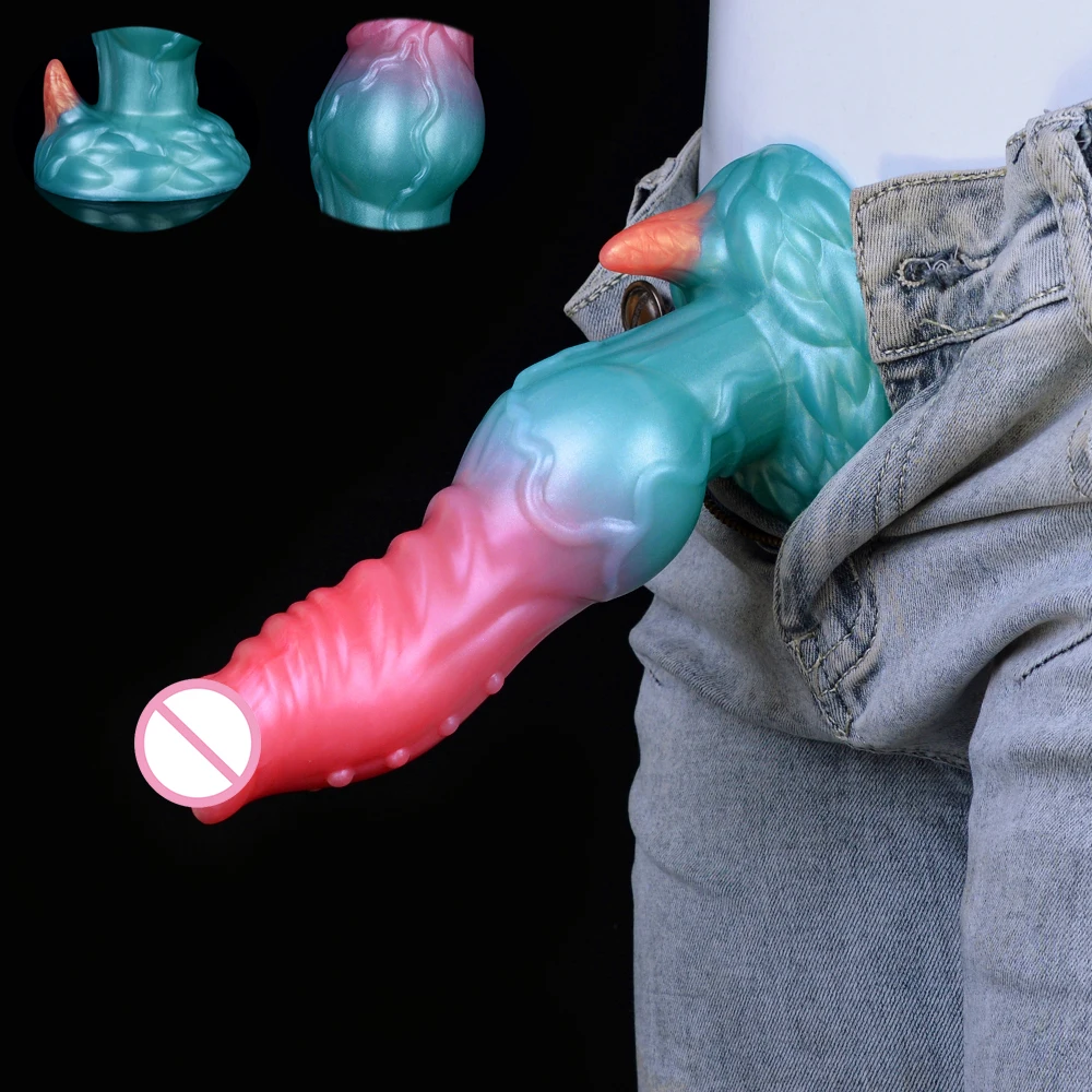 NNSX Monster Dildo Two Color Big Knot Dog Dildo Liquid Silicone Hand Free Dildo Anal Plugs Sex Toys for Adult Gay alien Cock