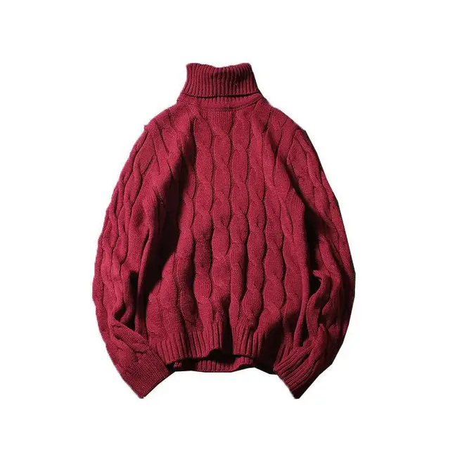 Men's High Neck Turtleneck Sweater Top Youth Warm Knitted Sweater Thickening Design Autumn Acrylic Anti-Shrink Solid Pattern