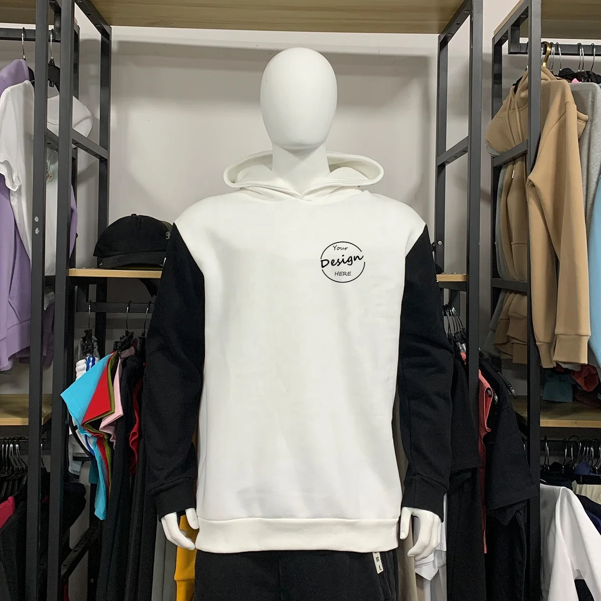 JL215D Men’s Mid Weight French Terry Pullover Hoodies Casual Color Block Hooded Sweatshirt With Pockets