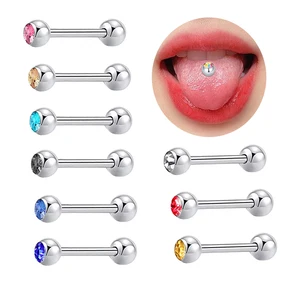 Fashion Body Piercing Jewelry for Women Men Stainless Steel Tongue Rings 14G Straight Barbell  With Assorted Color