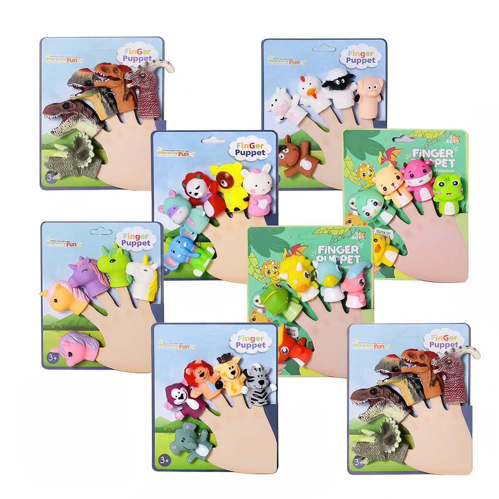 Pretend Play Cute Cartoon Soft Plastic Toy Vinyl Animal Hand Finger Puppet Set for