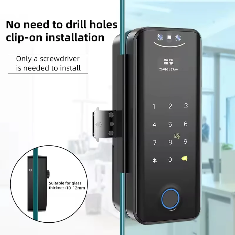 Kadonio Biometric Access Control System 3D Facial Recognition APP Remote Unlock WiFi Smart Glass Door Lock With Fingerprint