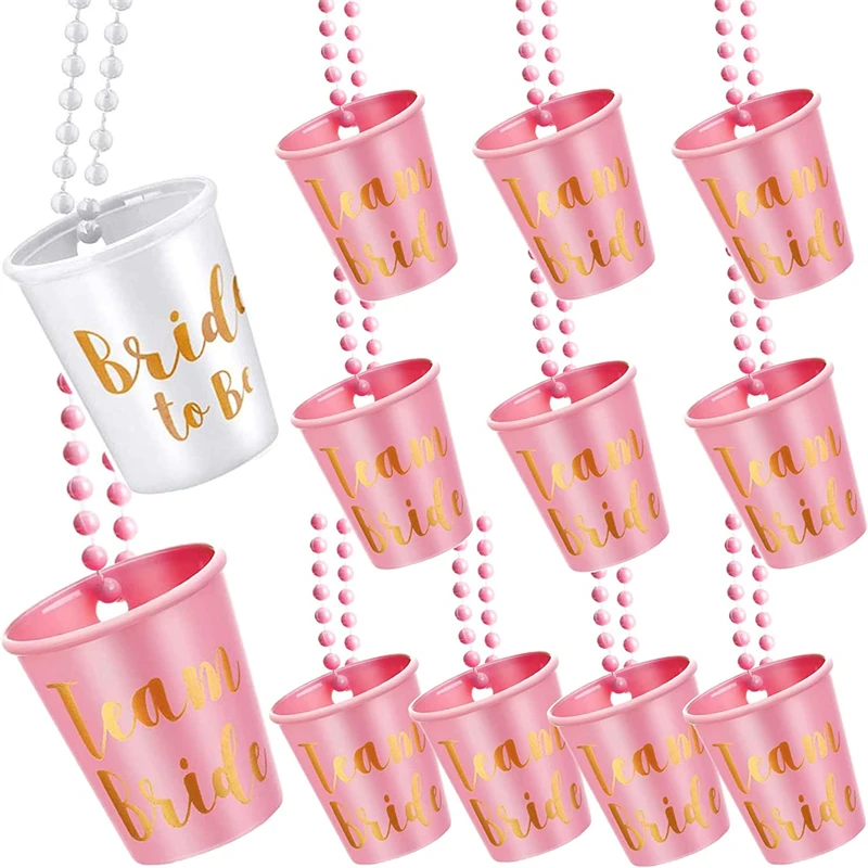 Team Bride And Bride To Be Cup Necklace Beaded Bridal Shot Glass Necklace Cups Perfect For 2083