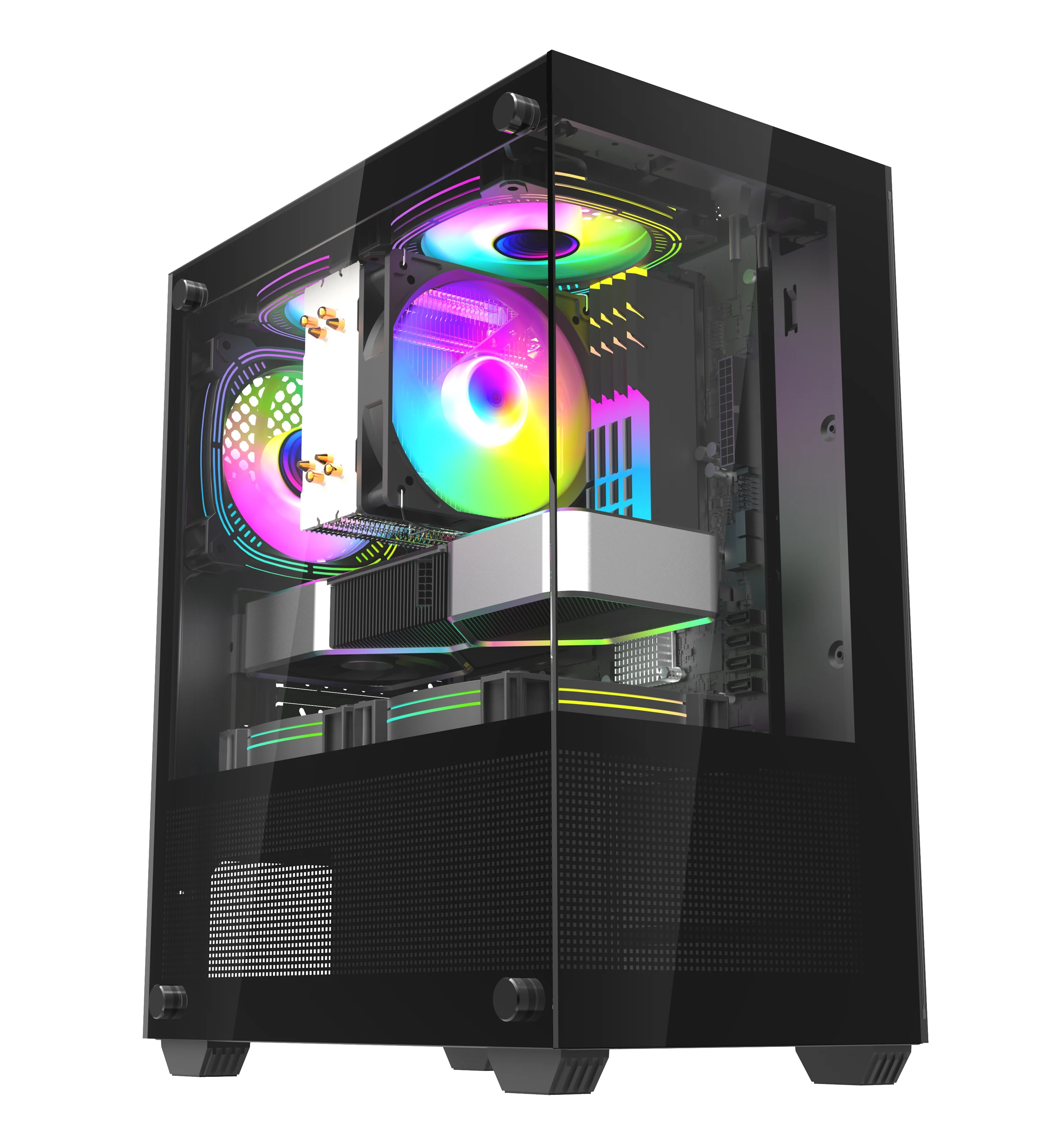 Atx Pc with Fan Colourful  Plexiglass Horizontal Cooled  Cpu Cabinet Dustproof Gaming Computer Pc case