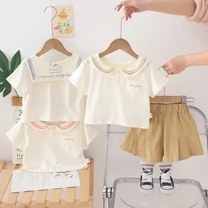 Summer Fashion Casual Kids Sailor Uniform Girls Clothing Set Girl Cotton T-Shirt Top & Short Pants Leisure Style