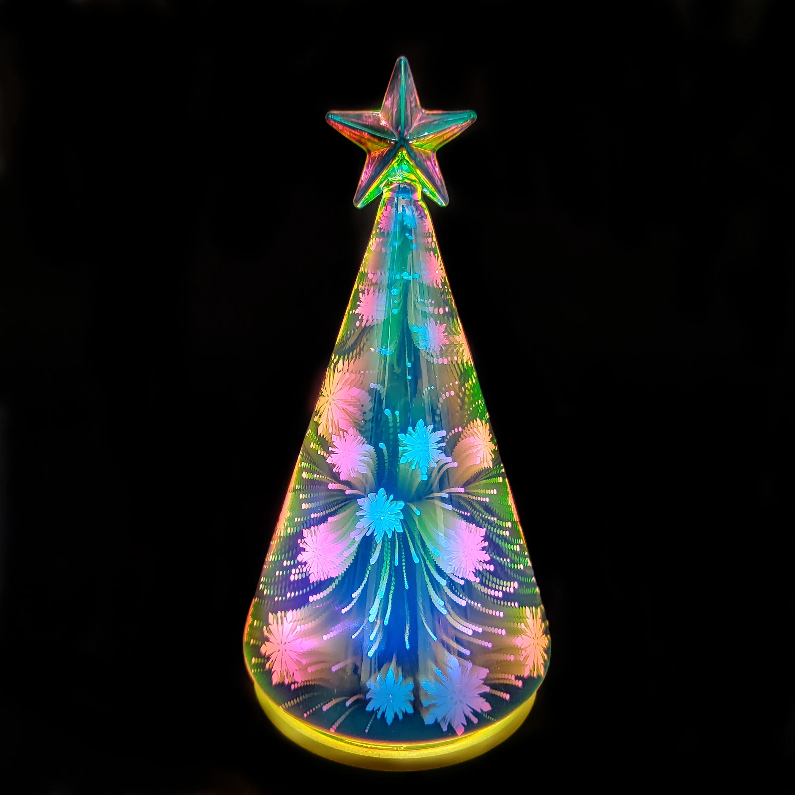 Battery powered decorative 3D handblown glass Christmas tree novel products factory