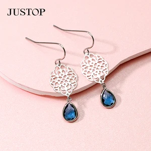 Christmas Trendy Natural Stone Stud Leaf Charm Gold Plated Hollow Brass Dangle Pendant Hook Earring Jewelry for Women Wholesale