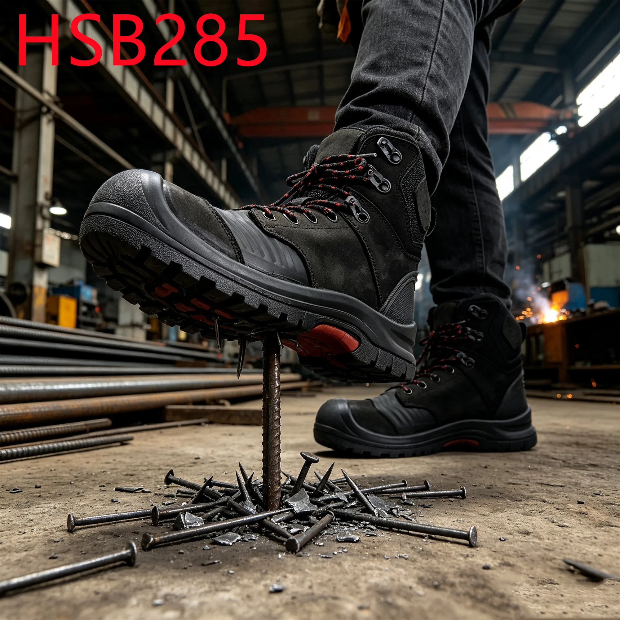 HY,Reinforced TPU+nubuck Leather Hua Singh Safety Boots Mechanical Work Ankle Support System Anti-puncture S3 Work Shoes HSB285