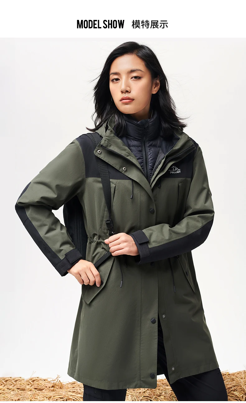 Oem Women's Windproof Long Winter Warm Parka Windbreaker 3 In 1