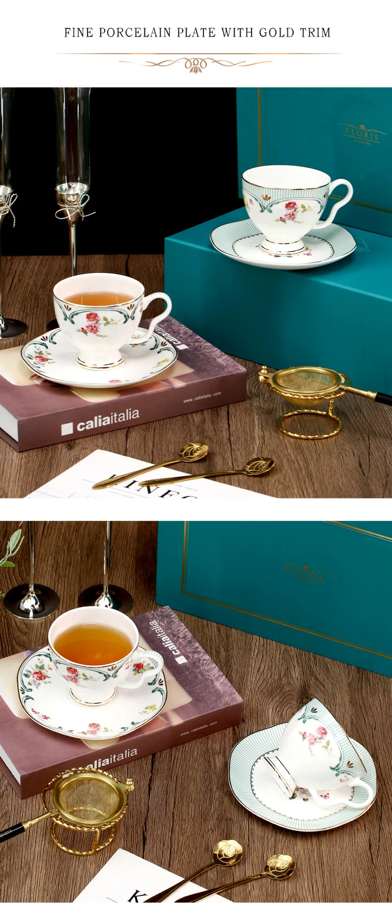 product taohui fresh green elegant and fashionable gift ceramics fine bone china porcelain coffee cup and saucer set-3