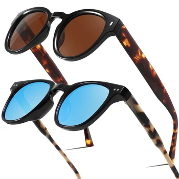 Round Fashion Custom Polarized Sun glasses for Womens New Trendy Retro Mirror Lens TR90 Acetate Sunglasses