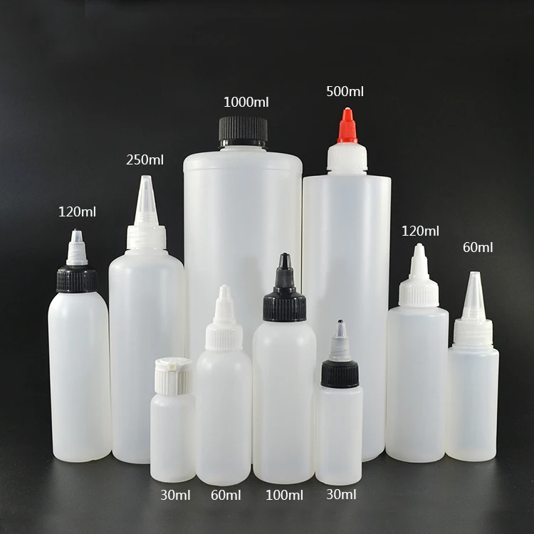 Bouteille en plastique vide de 30 ml, 60 ml, 4 oz, 180 ml, 250 ml, 500 ml,  0,5 litre, pour dosage et assaisonnement, avec bouchon  vis, type ketchup,  compressible
