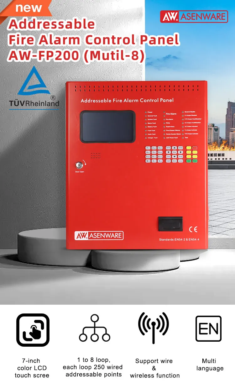 Asenware AW-FP200 Addressable Fire Alarm Panel TUV Approved Fire Detection System for Hotel,Factory