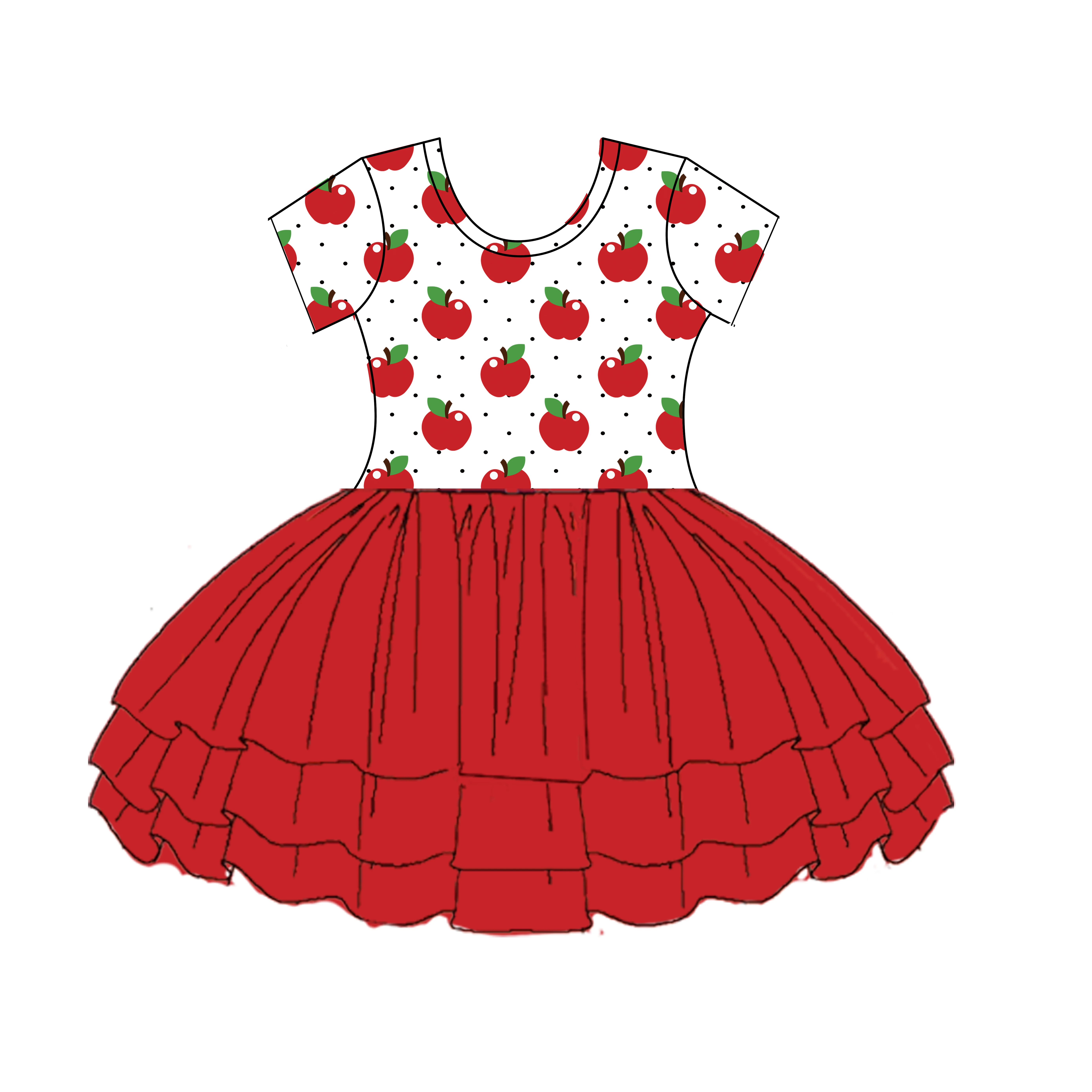 Cute Style Custom Baby Girl Apple Tulle Dress Girls Back to School Tutu  Party Dresses for Kids