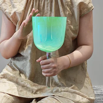 EAST Green Alchemy Crystal Singing Bowls with Clear Handle Pair Sound Healing Instruments