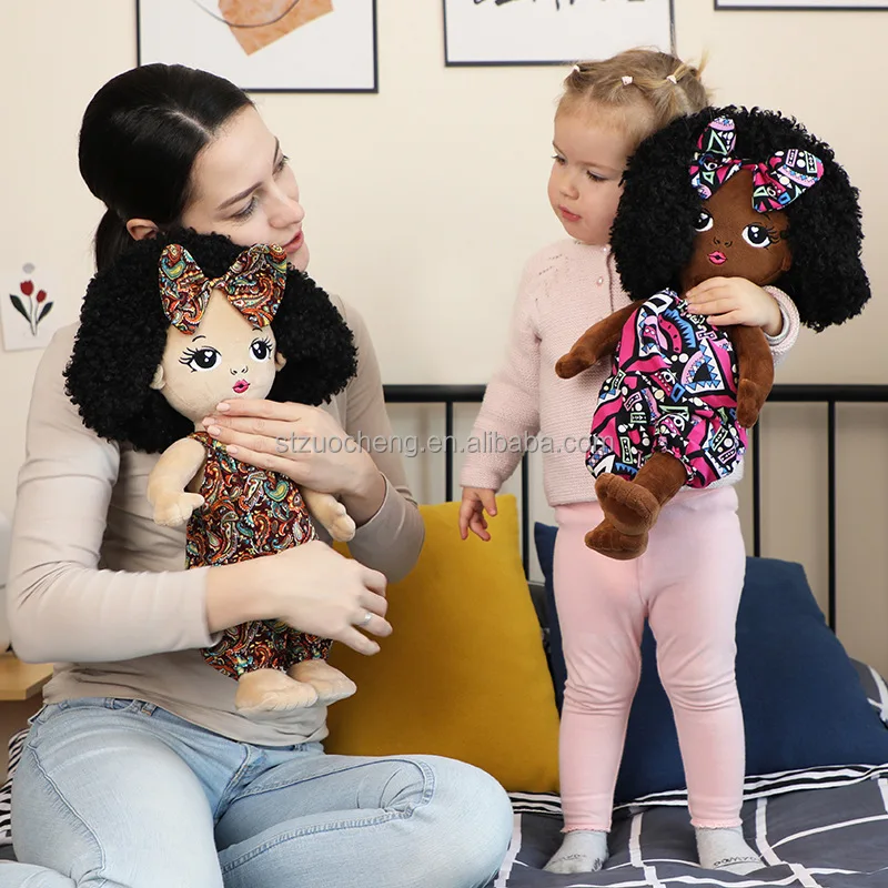 19inch Fashion African Girl Cloth Rag Doll Dress up Cute Stuffed Soft Plush  Baby Black Doll