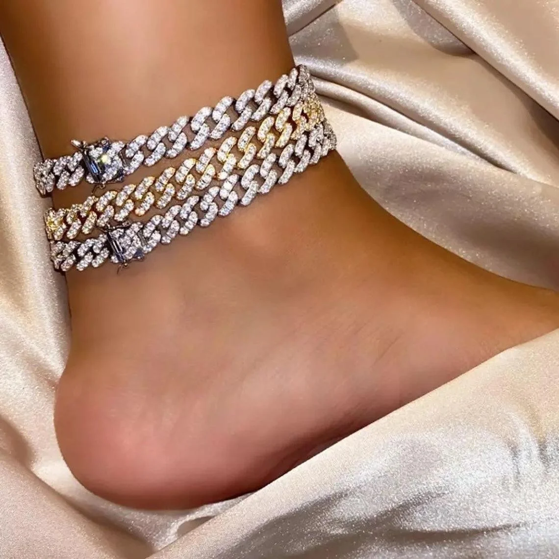 Stunning Polished Gold Tone Bead Ball Chain Ankle Bracelet Anklet, 9