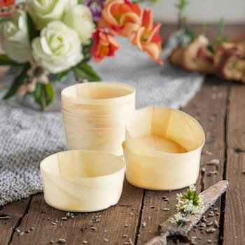 Eco-Friendly Disposable Biodegradable Birch Wood Cutlery Set Cup Design Serving Tray for Party Birthday Dessert Snack Serving