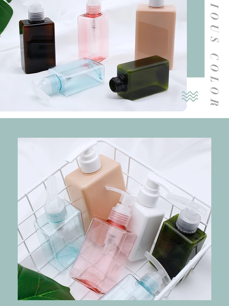 Square PETG plastic lotion bottle 100ml 150ml 280ml  skincare bottle packaging