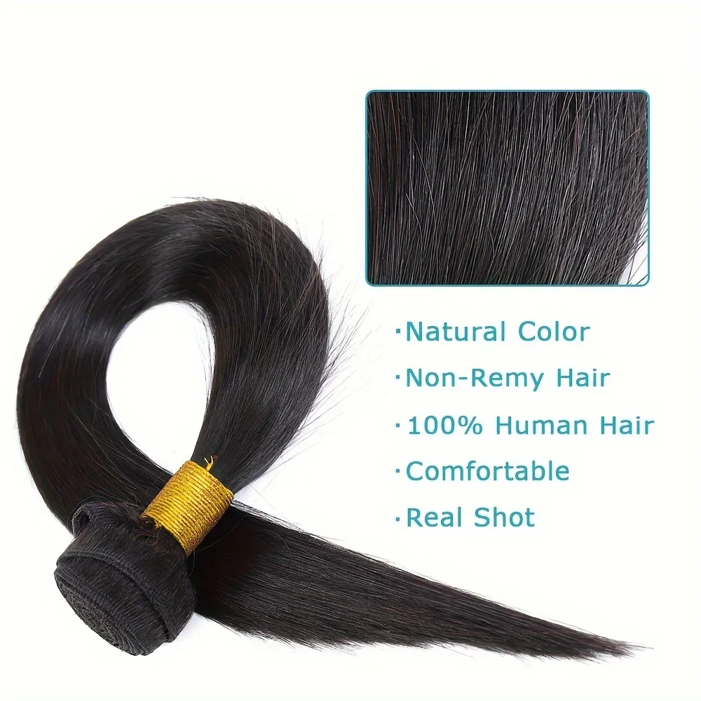 Straight Human Hair Bundle Natural Black Extension 14-30 Inch Remy Hair Women_voghion.com