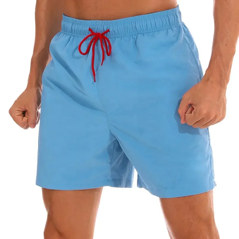 New 2023 apparel stock wholesale Summer Elastic Waist Mens Running 100% Polyester Solid color drawstring Swim Mesh Beach711_voghion.com