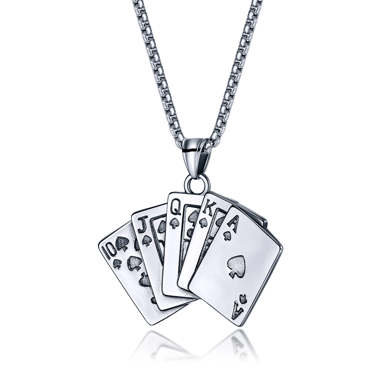 Poker Face Necklace Silver Cards and Chip Charm Black 