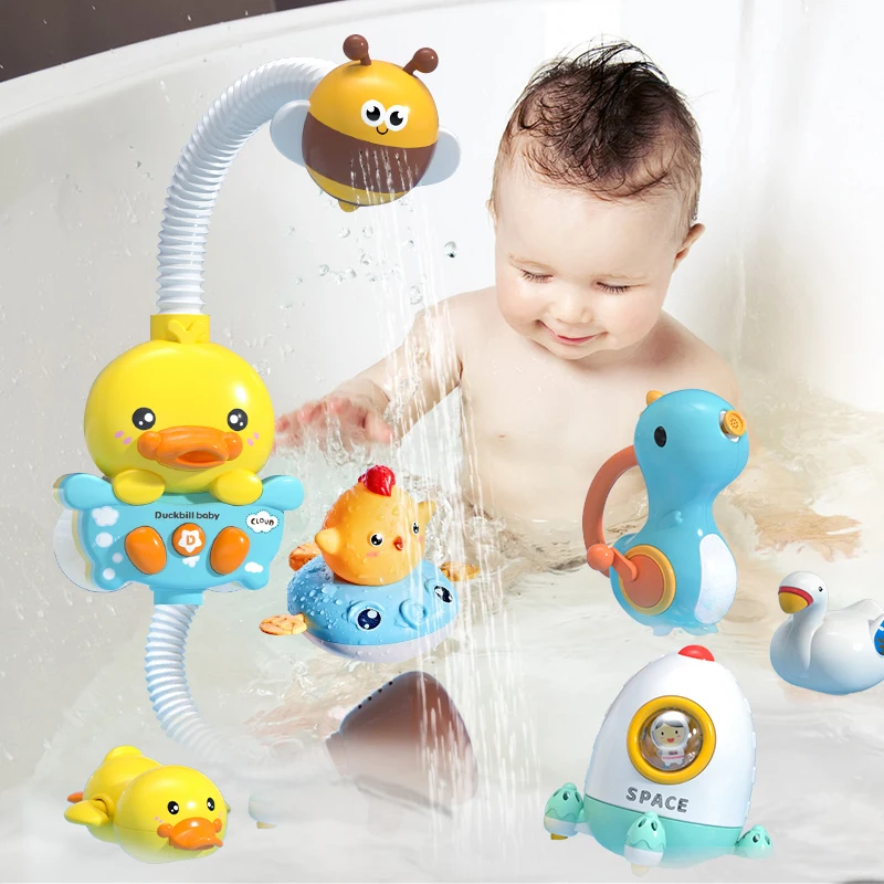 Baby Bath Shower Head Toy Cute Duck Baby Shower Bathtub Water Sprinkler ...