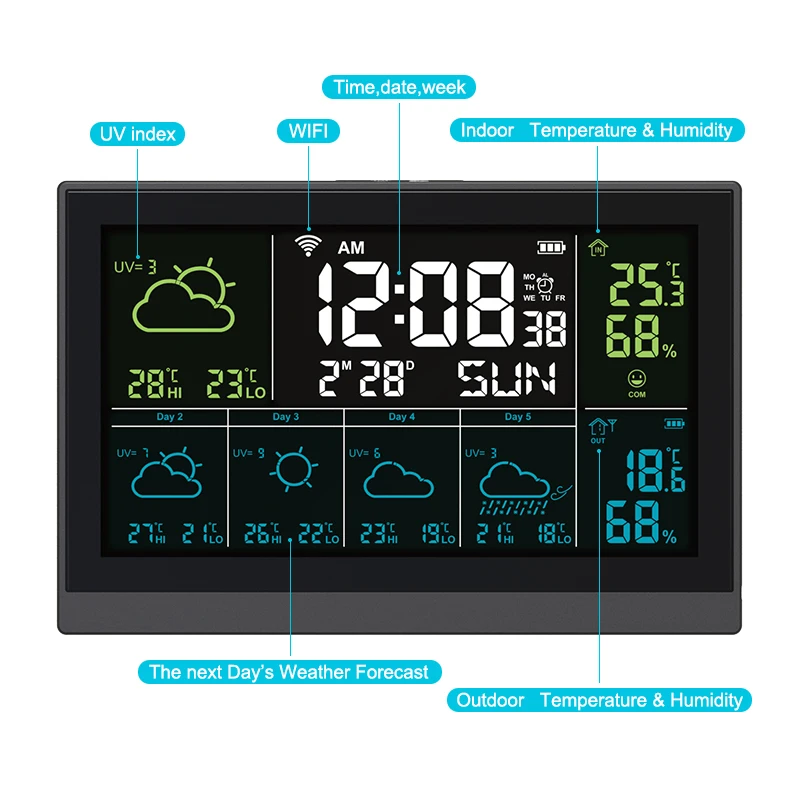 2023 New Weather Forecast Station with Temperature Humidity UV Index Wifi Weather Station