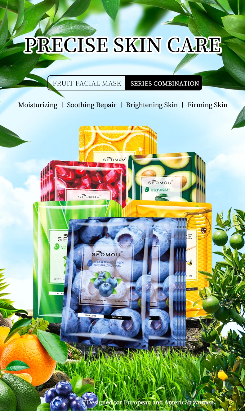 Seomou Wholesale Korean Beauty Green Tea Fruit Honey Face Mask Lightening Skin Care Moisturizing