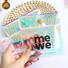 Custom luxurious pvc hologram bag pouch mini clear laser jewelry bags for jewelry ring necklace snap button zipper bag with logo