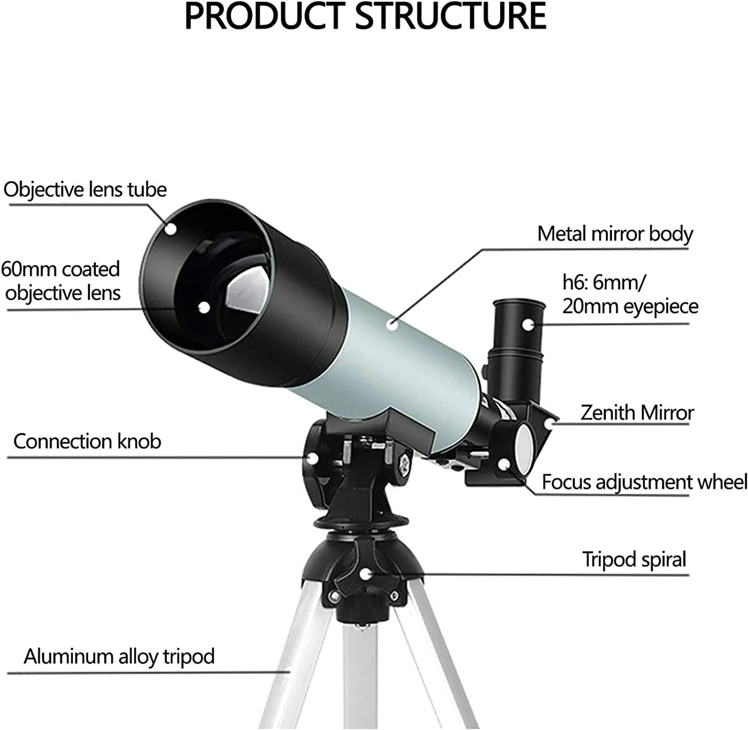 F36050m Outdoor Mount Telescope Adjustable Astronomical Monocular