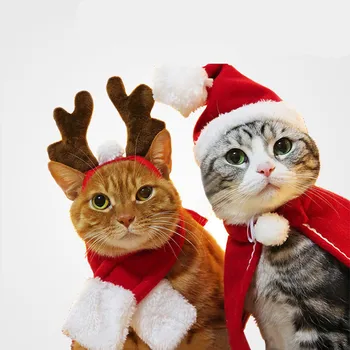 Christmas Hat Dress Up Pet Costume For Cat Dog Puppy Costumes Scarf Gift New Year Santa Winter Cosplay Halloween Dog Cat Supply