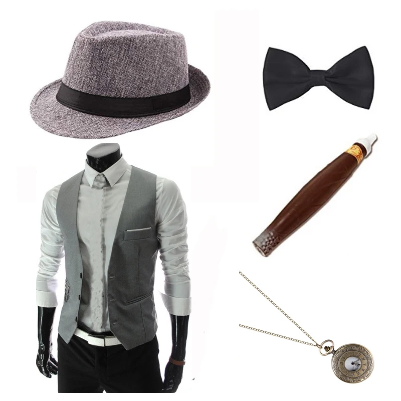 Costume d'homme de gangster mafieux de style Gatsby avec accessoire