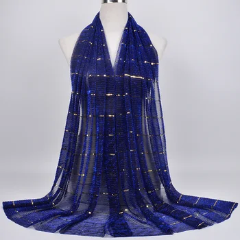 Dual-Use Women's Lightweight Shawl Solid Color Muslim Hijab Scarf Sequin Lace Trim Fashion Wrap Head Cover Textile Fabric Crafts