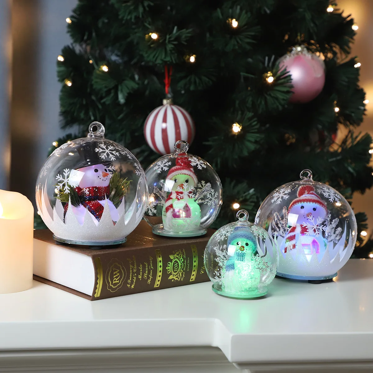 Clear Glass Christmas Ball Crafts Decoration Personalized Christmas Glass Hanging Balls Ornament With Multicolour LED Light